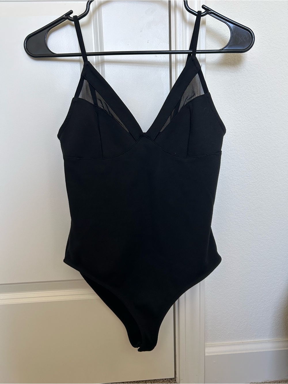 Forever 21 Black V-Neck Mesh-Panel Bodysuit